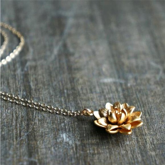Fashion 18k Yellow Gold Plated Women Jewelry Lotus Flower Necklaces Pendant - Picture 6 of 6
